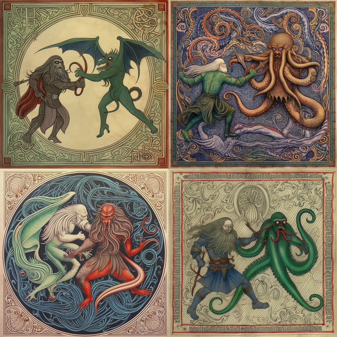 Medieval Epic: Cthulhu versus Geralt, Book of Kells Style