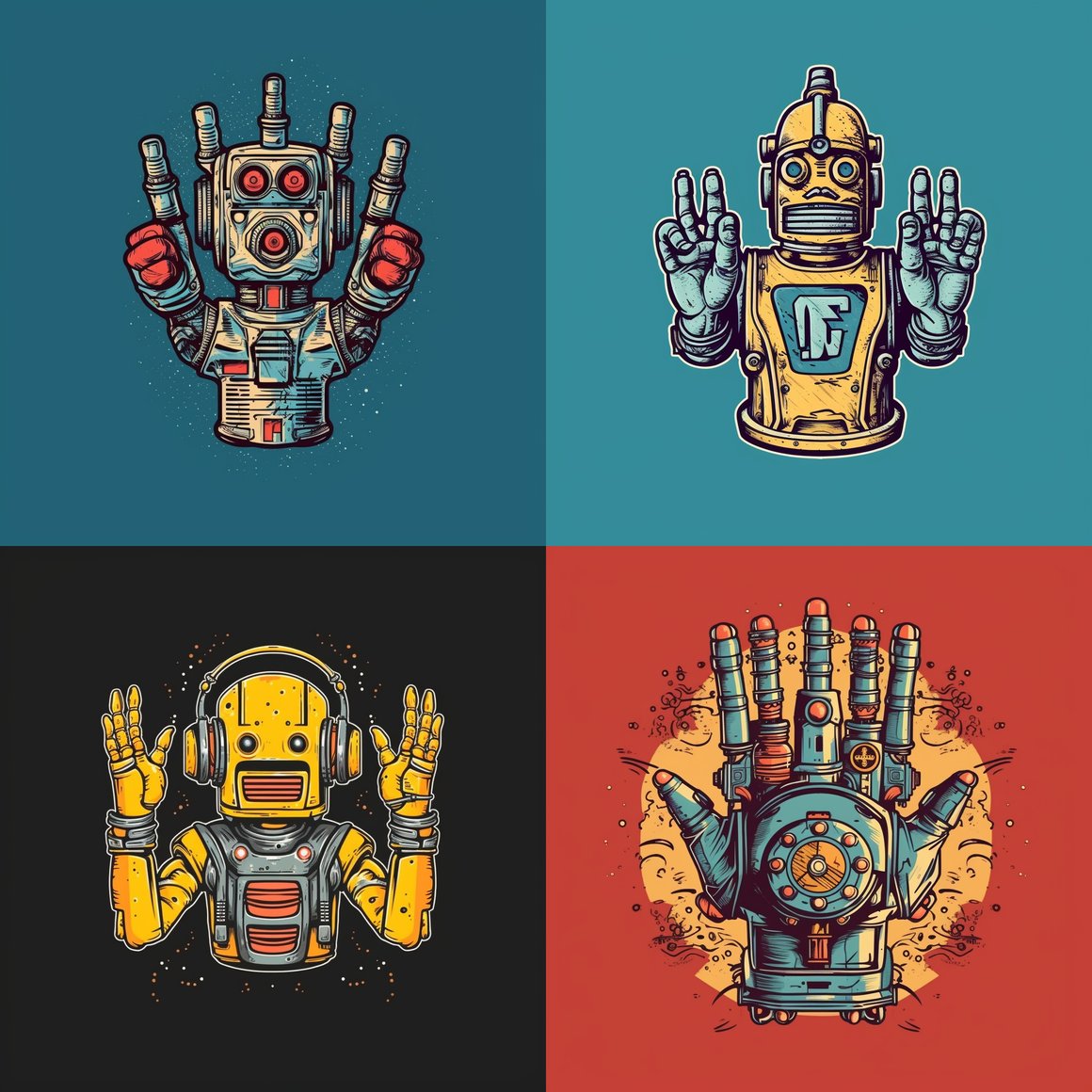 Hand-drawn Robot Party Band Logo Design