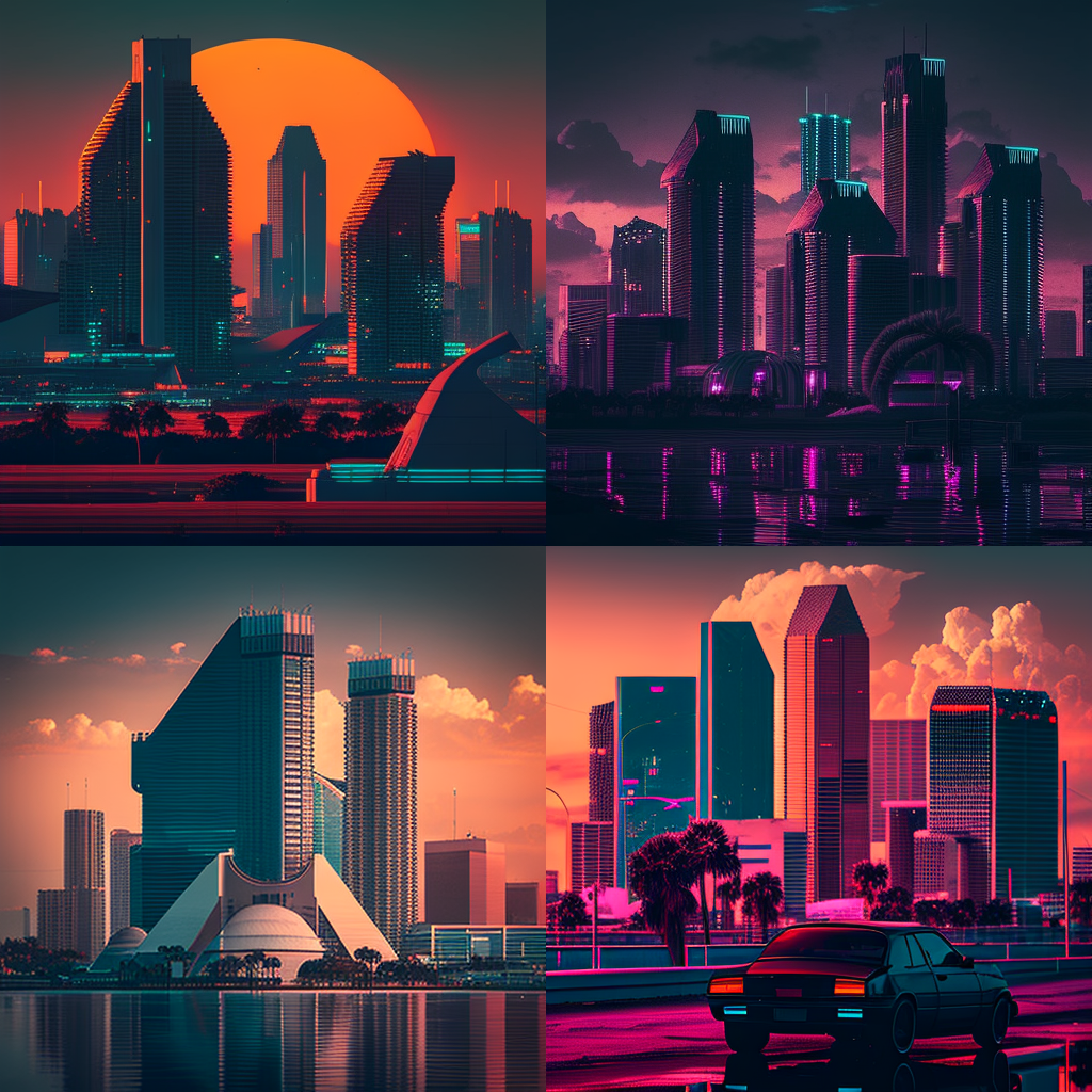Neon Nightscape: A Synthwave Tour of 1980s Futuristic Tampa