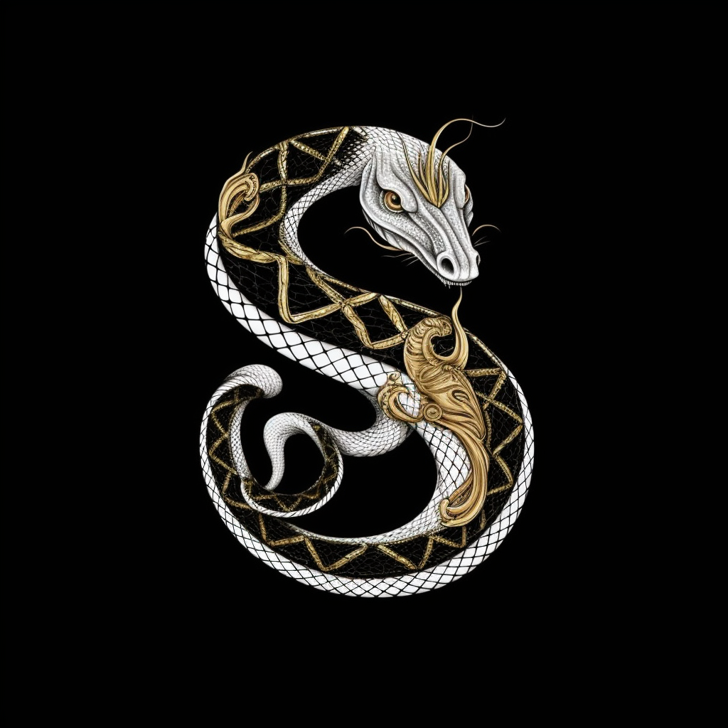 Hand-drawn S Letter Shaped Like Black and White Snake Logo