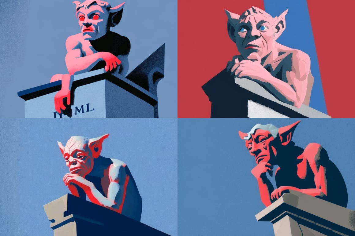 Midcentury Minimalist Interpretation of a Parisian Gargoyle in Matisse & Magritte Style