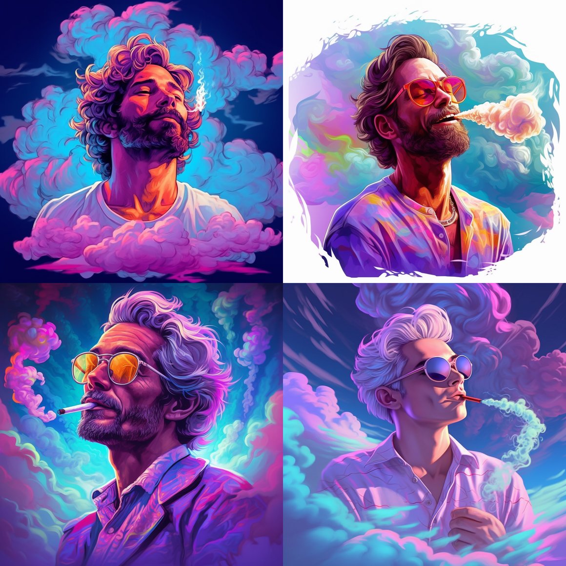 Neon Serenity: The Joyful Man Amidst The Clouds