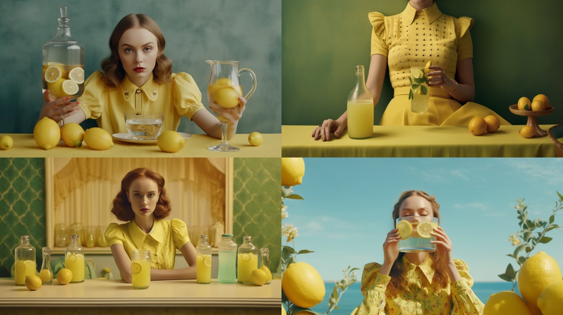 Summer Bliss: Artistic Lemonade Ad Mid-Journey Prompt