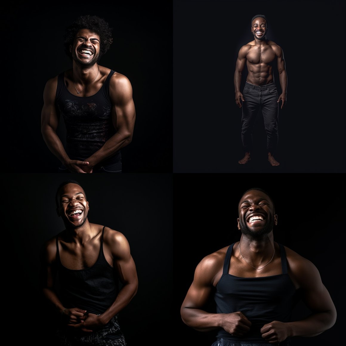 Mid-Travel Joy: A Detailed Portrait in Pitch Black