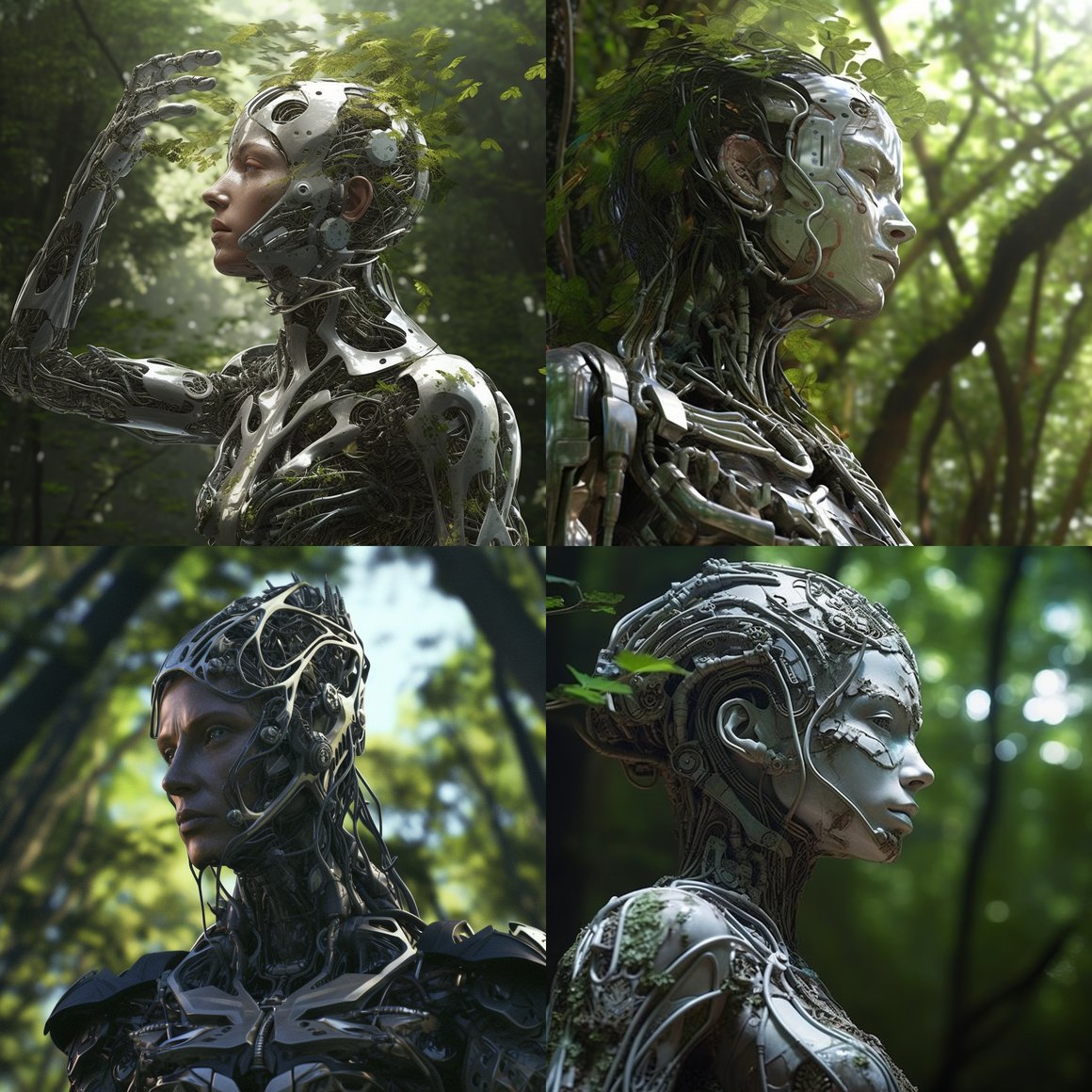 Sun-Dappled Transformation: A Cyborg's Birth in the Forest