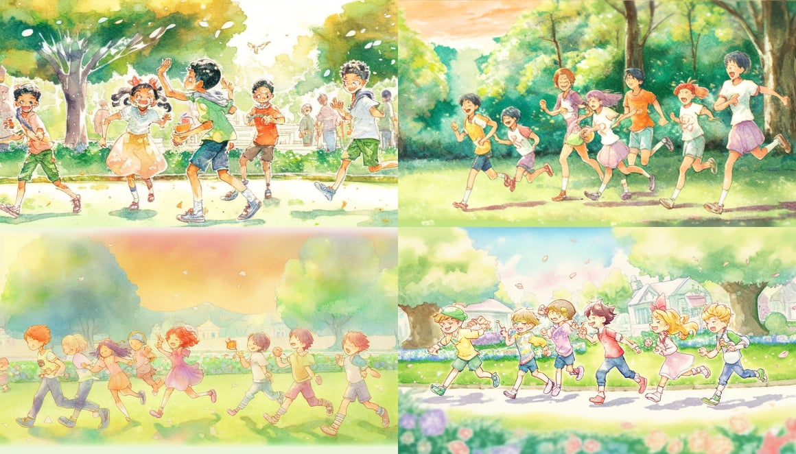 Children's Playful Park Adventure in Watercolor