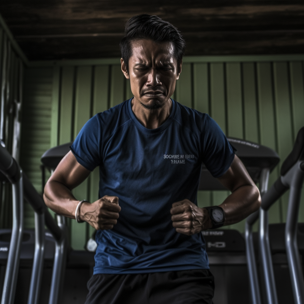 Mid-Workout Respite: A Malaysian Man's Fitness Journey