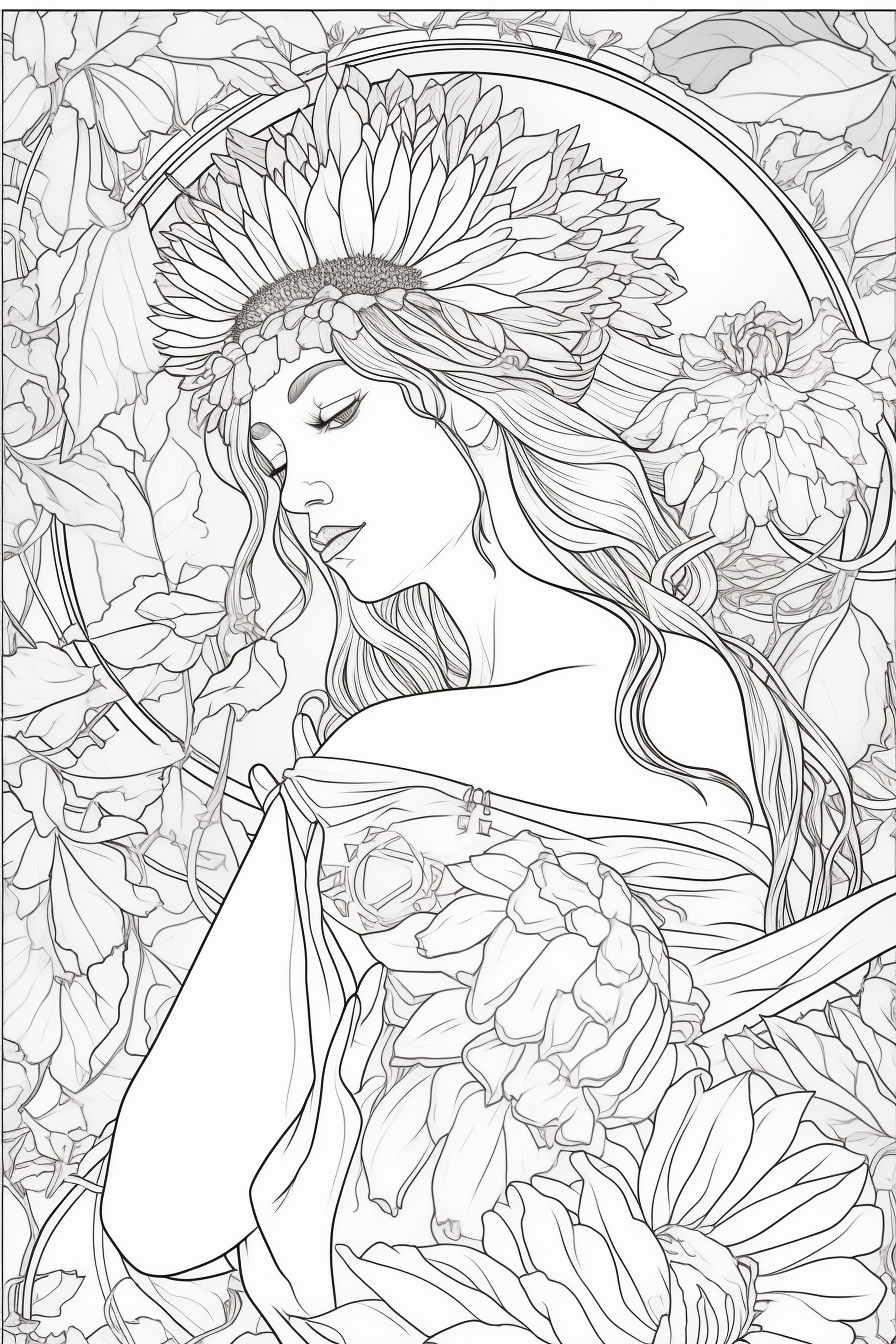 Sunflower Illustration by Alfons Mucha - Midway Coloring Update Setup