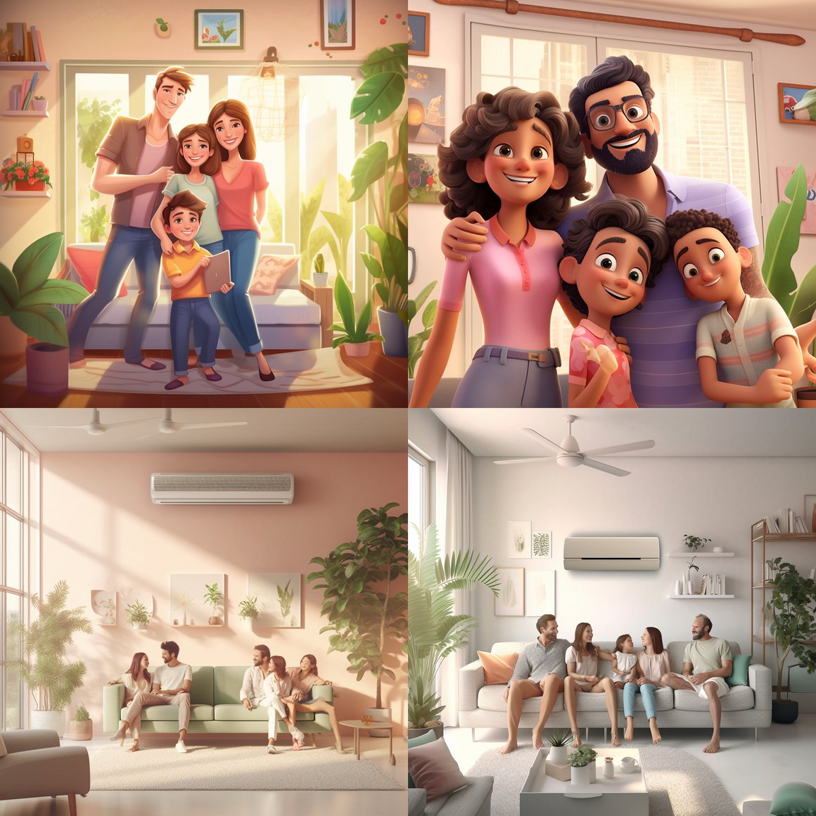Summer Family Selfie in a Cozy Living Room with Air Conditioner