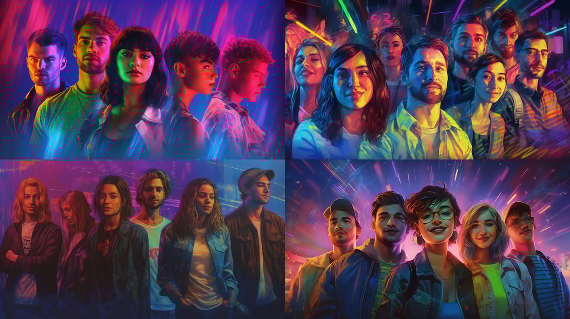 Neon Nights: Photorealistic Group Portrait Journey