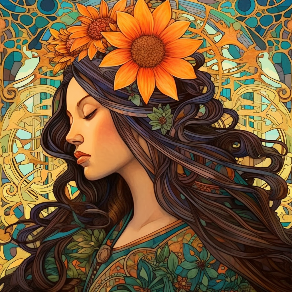 Art Nouveau Meets Psychedelic Sunflower Goddess