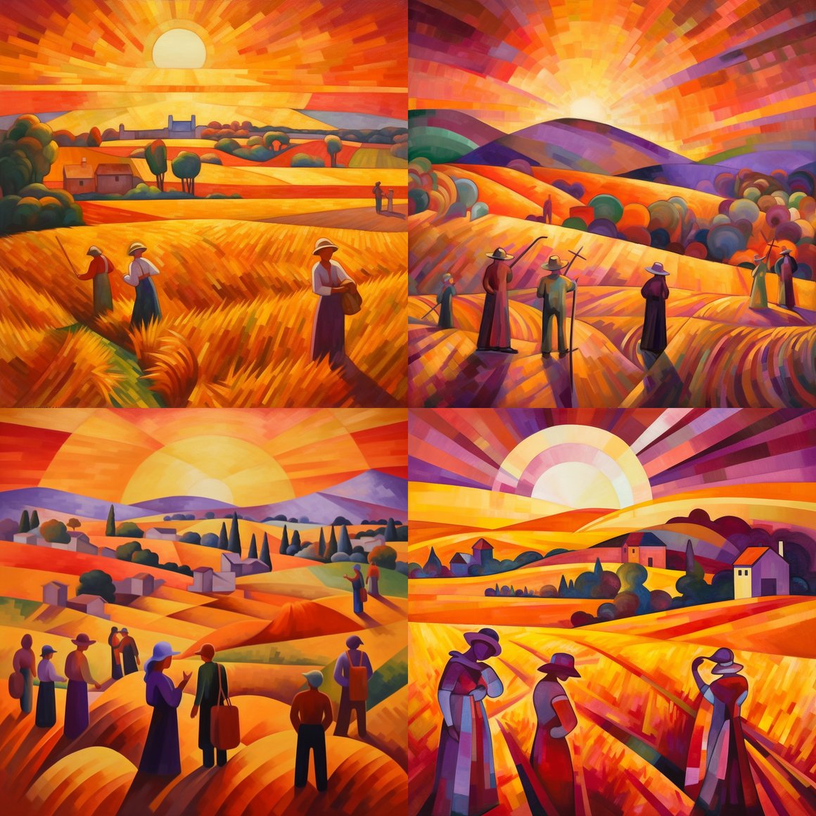 Harmony of the Fields: A Futuristic Sunset Harvest
