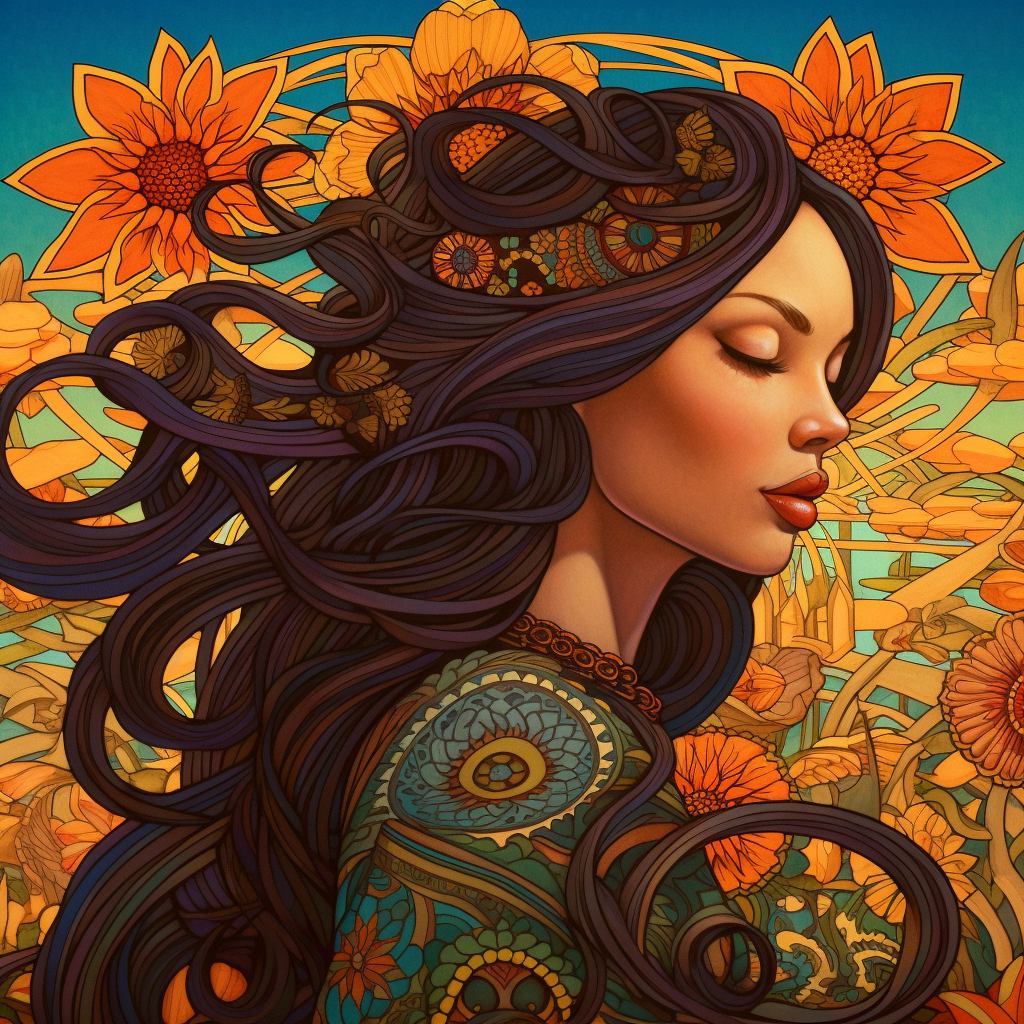 Art Nouveau Meets Psychedelic Sunflower Goddess