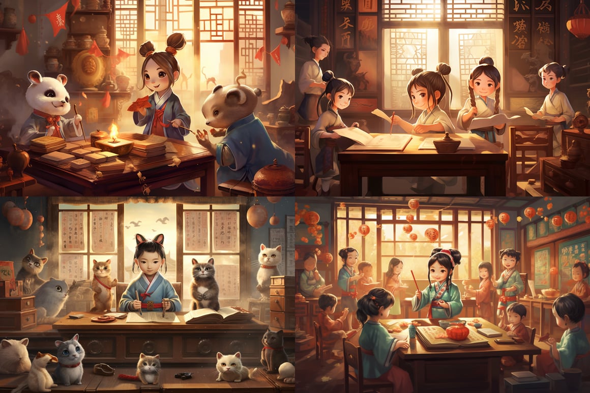 A Traditional Chinese Classroom Scene Poster