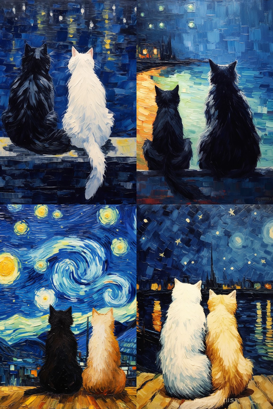 Midnight Feline Companions: A Starry Night Encounter