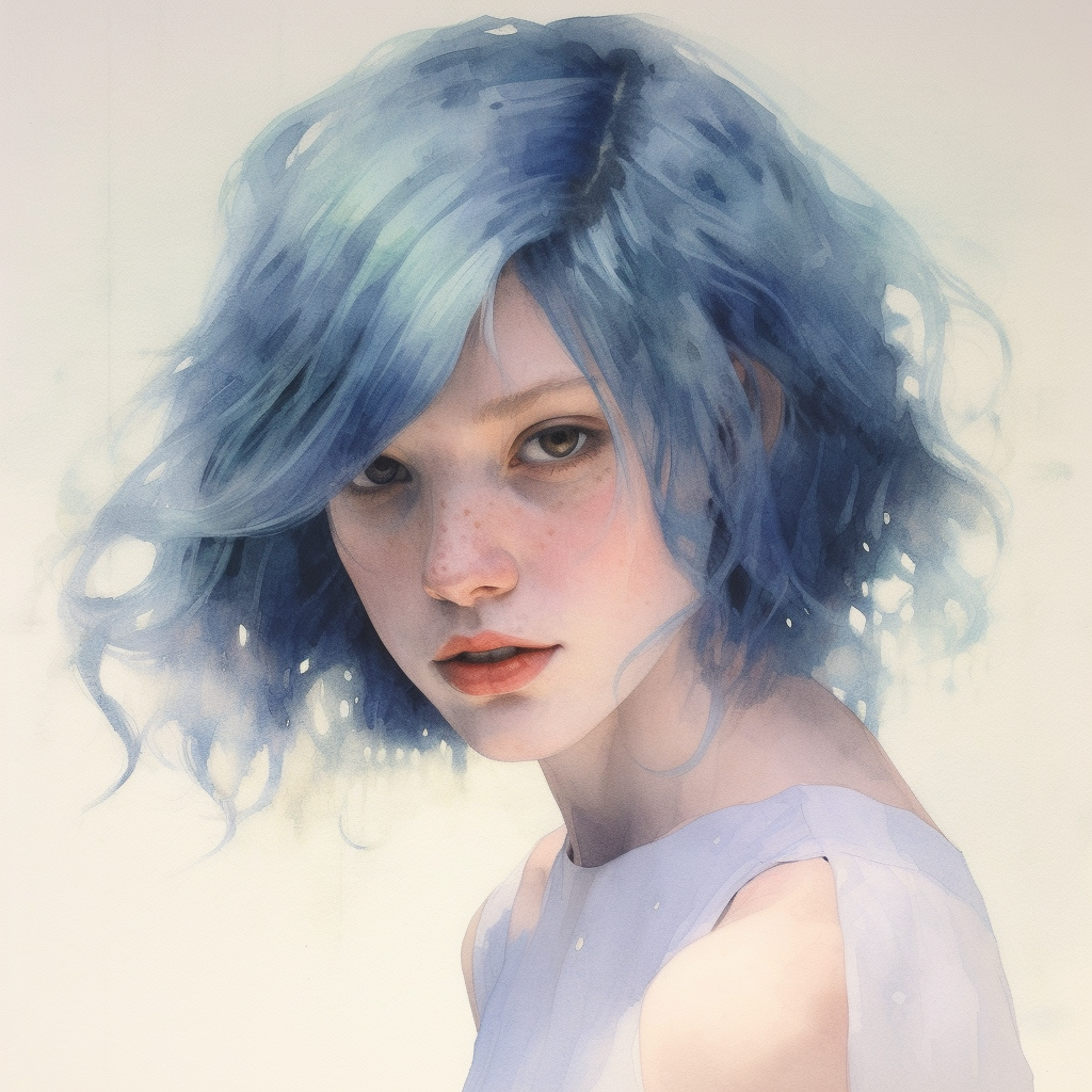 Midnight Blue: A Young Woman's Portrait in Pastel Tones