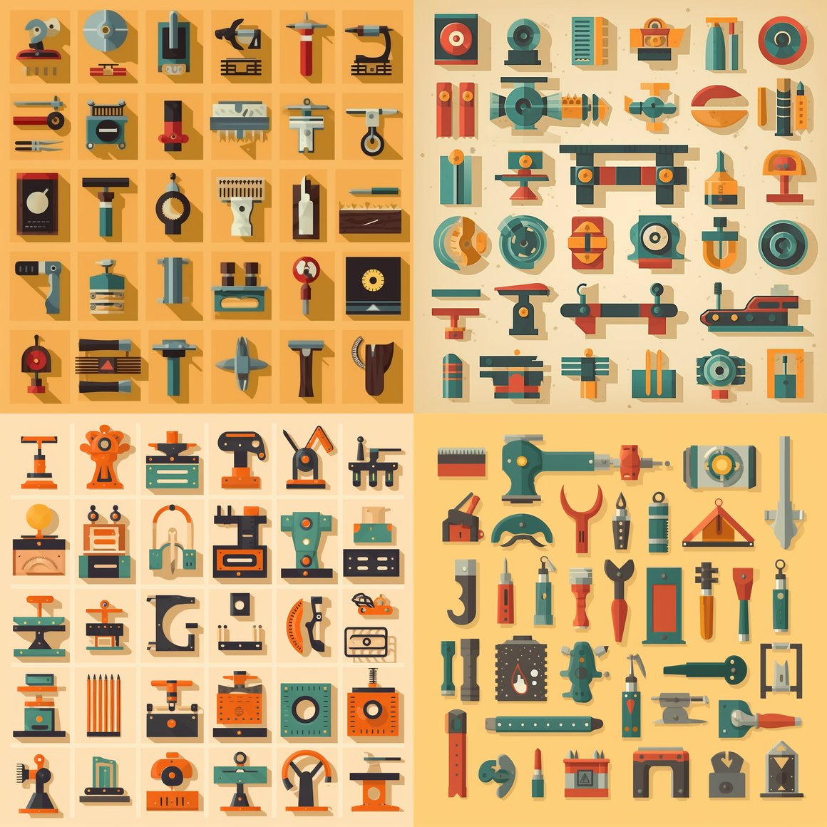 Retro Woodworking Tools Icon Set in Flat 2 Bit Graphics