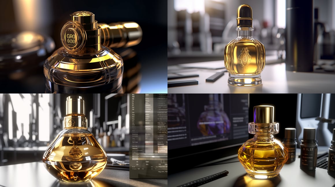 Detailed Golden Logo Rendering on Cosmetic Bottle