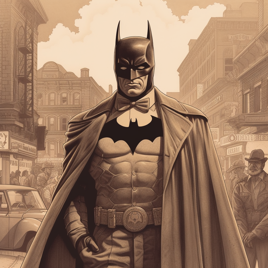 Retro Gotham: 1900s Sepia-Toned Batman Illustration