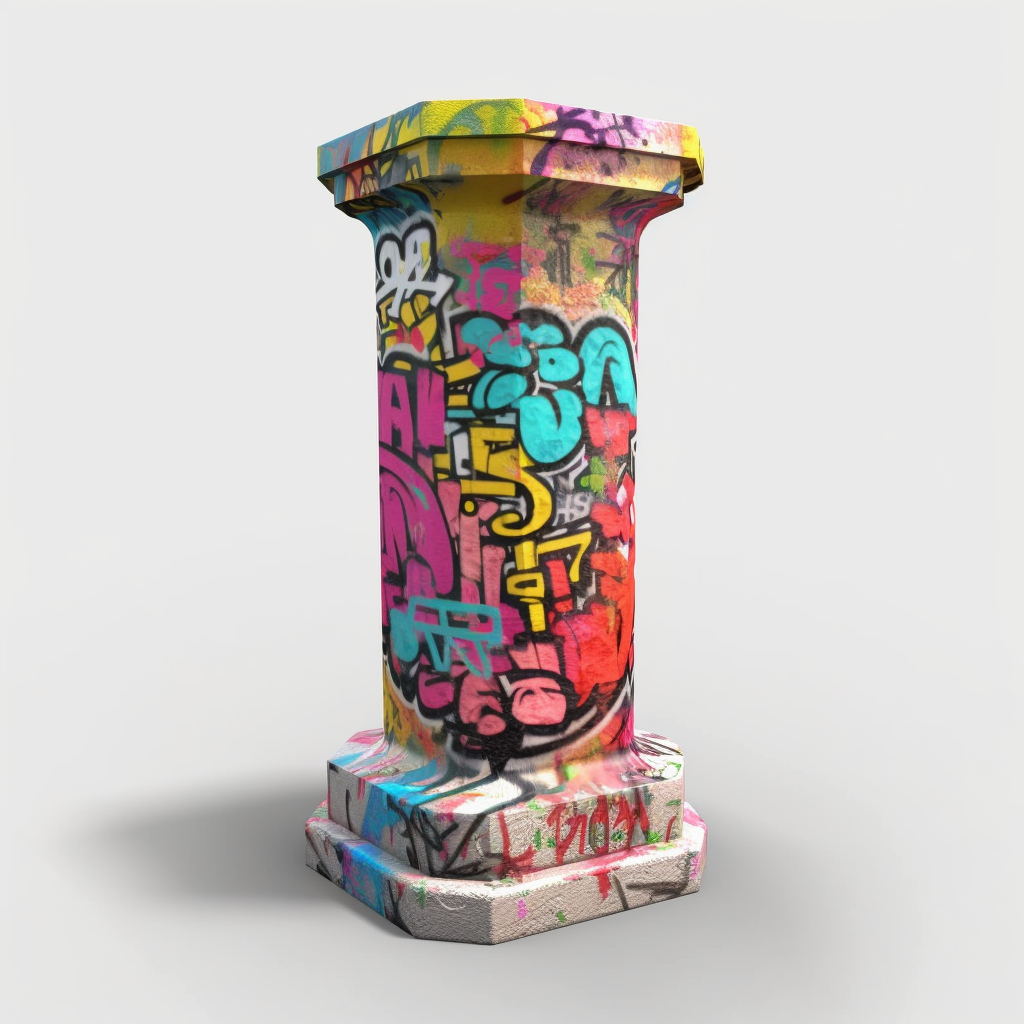 Urban Artistry: Graffiti-Infused Statue Pedestal 3D Model