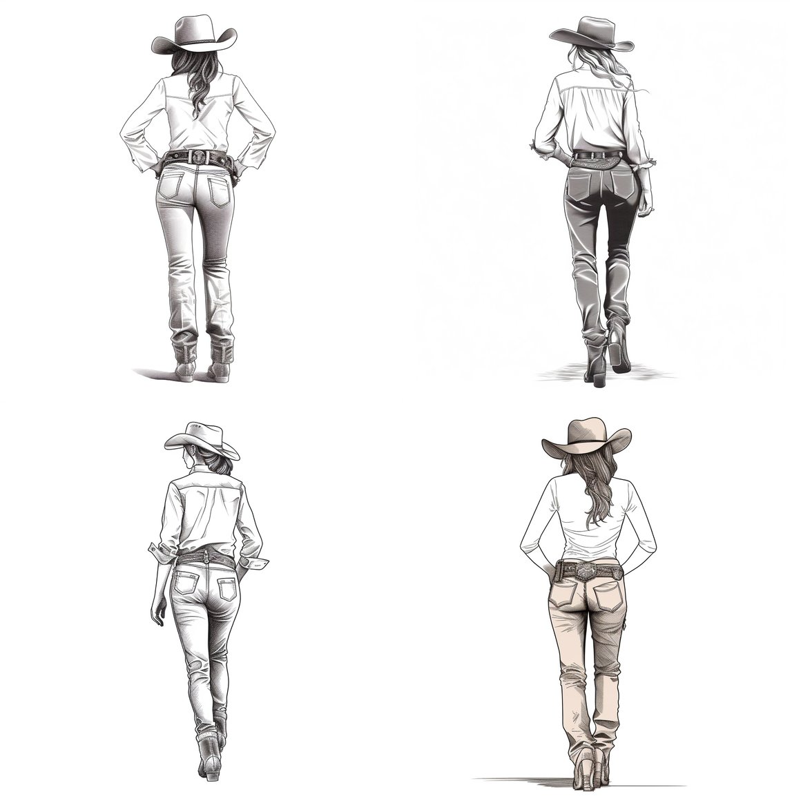 Retro Flat-Line Cowgirl Midway Sketch