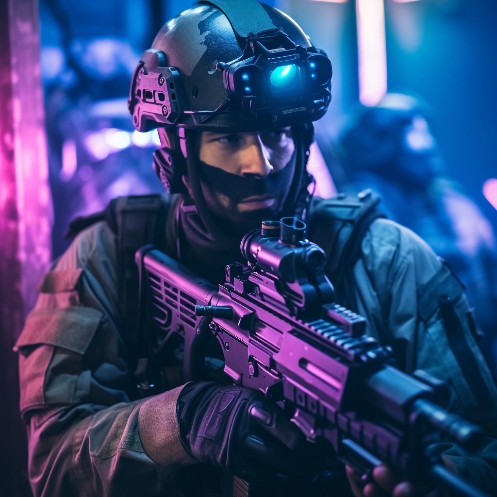 Neon Nights: Realistic Closeup of Indoor Airsoft Gamers