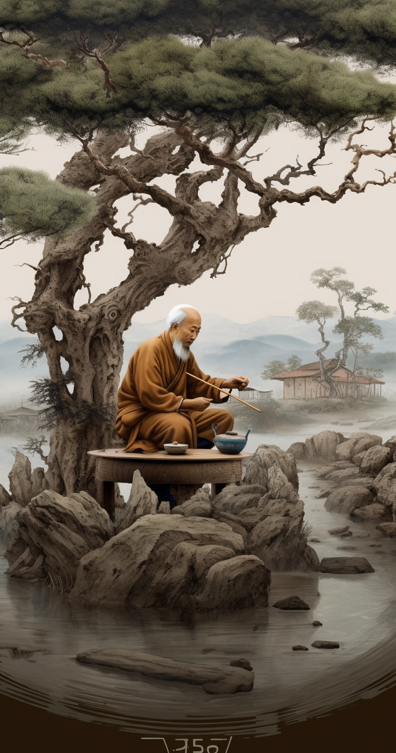 Chinese Calligraphy Landscape and Yixing Clay Teapot Creation in 8k Resolution