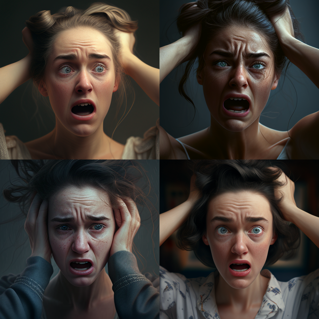 HD Photorealistic Portrait of an Overwhelmed Woman