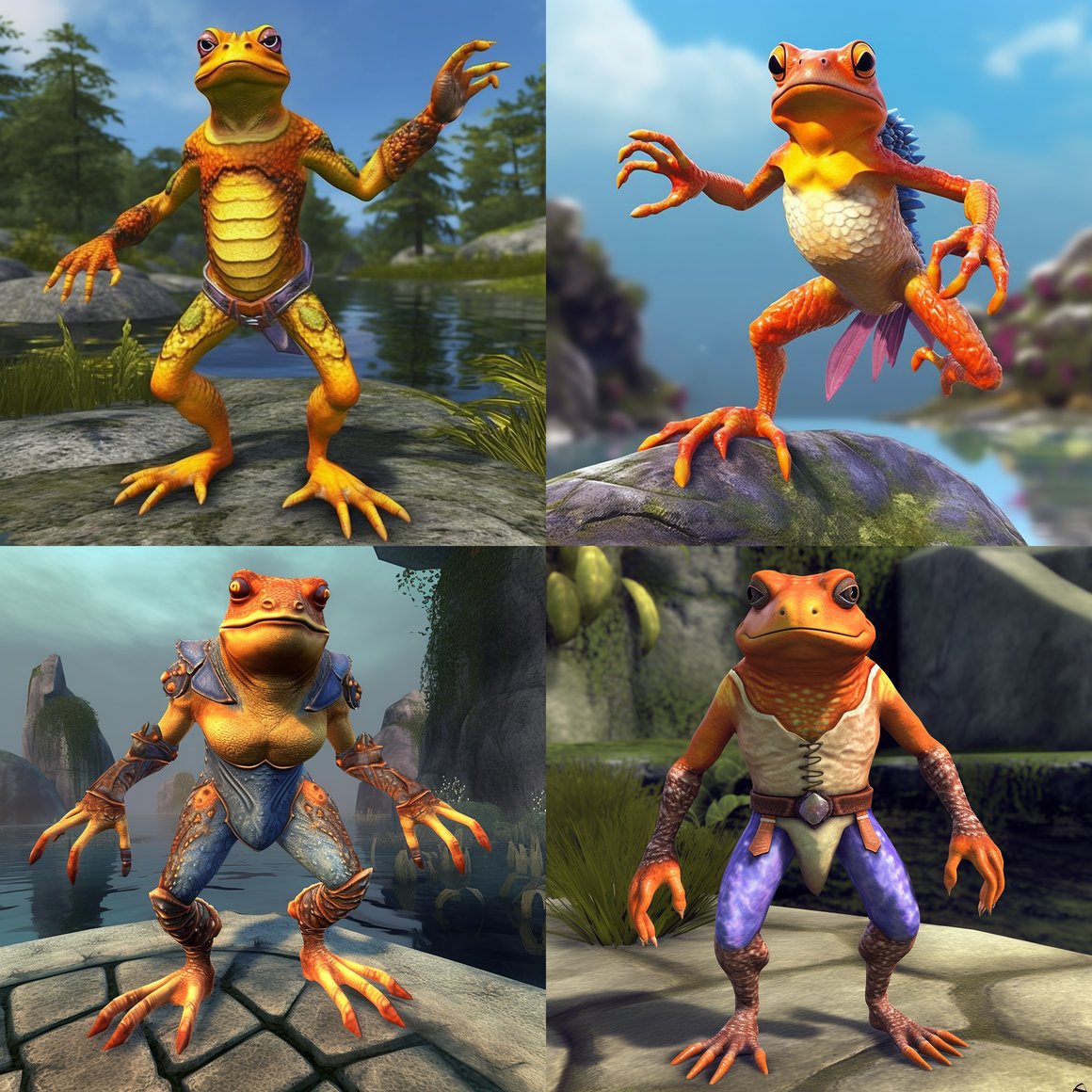 Mid-Adventure Depiction of an EverQuest 2 Froglok Male with Distinctive Orange Extremities