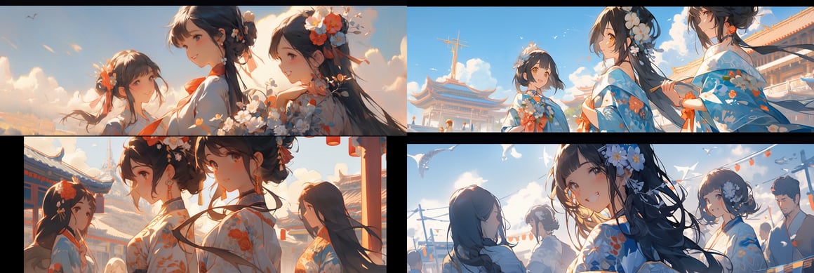 A Trio's Journey in Vibrant Chinese Elegance