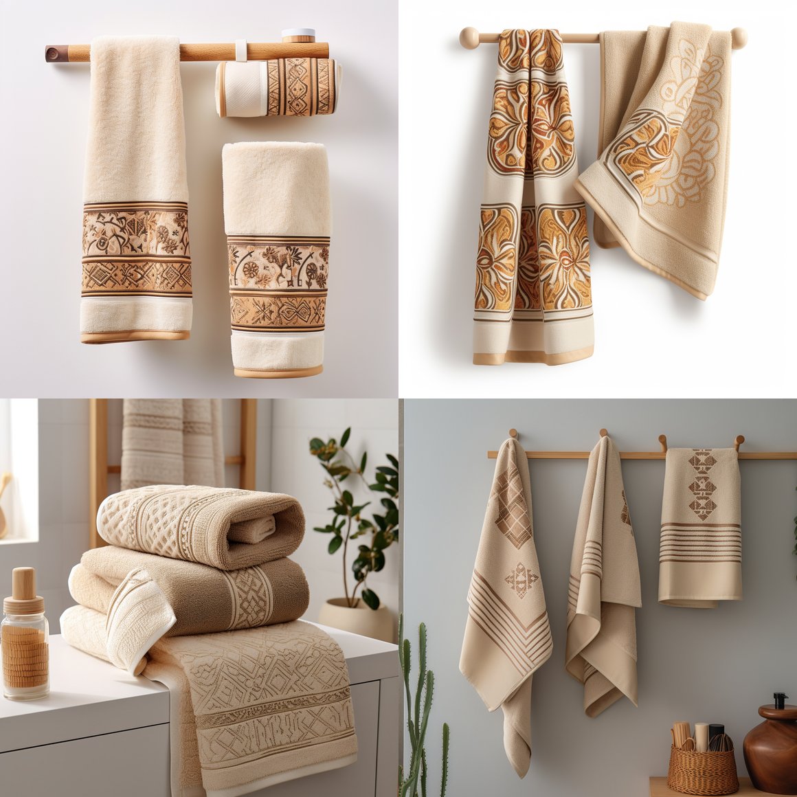 Reversible Biege Patterned Bathroom Towel Set