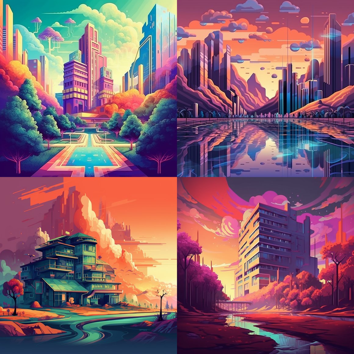 Retro-Futuristic Glitch Style Corporate Landscape Illustration Request