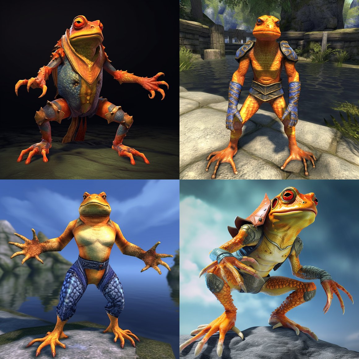 Mid-Adventure Depiction of an EverQuest 2 Froglok Male with Distinctive Orange Extremities