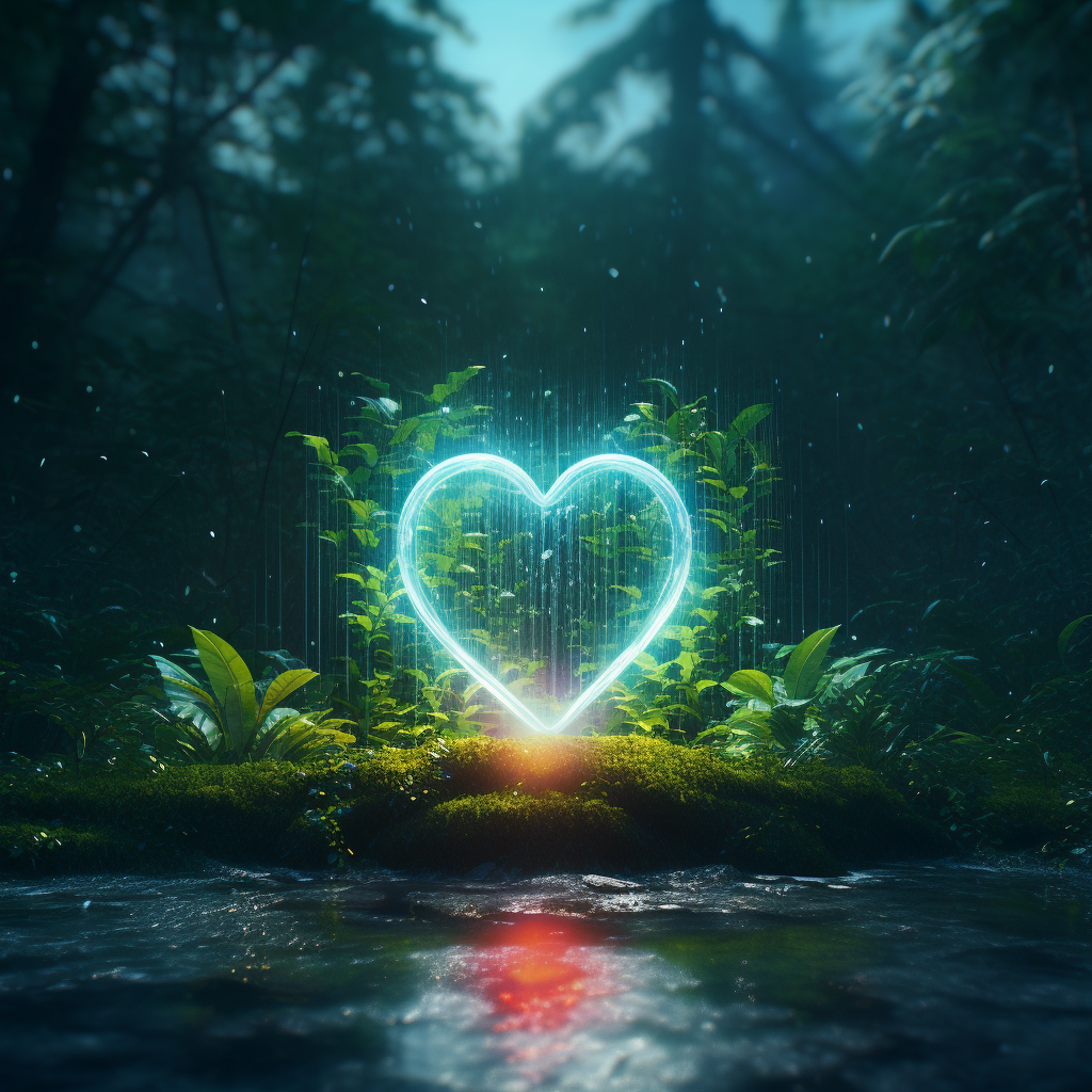 Neon Heart in Rainforest - 8K Cinematic Visualization Illustration
