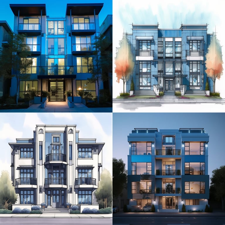 Blue Glass Symmetry: Two-Level Architectural Design Prompt | NeoPrompt