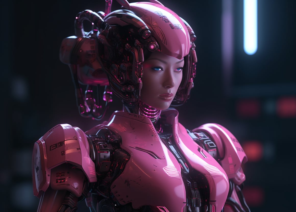 Detailed 8K Render of Neon Pink Cyborg Geisha Project in Blender