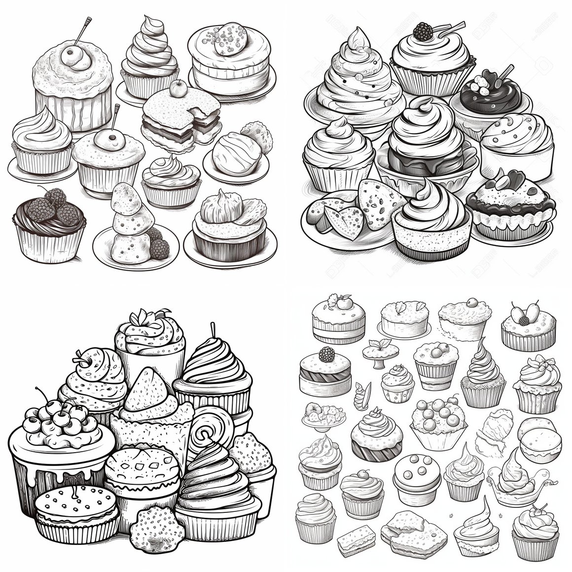 Dessert Delights: A Black and White Coloring Journey