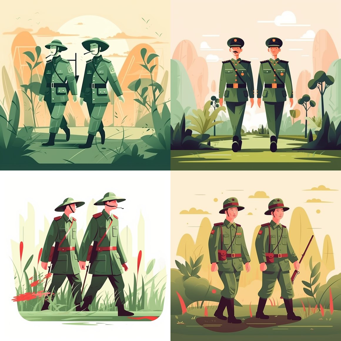 Chinese Military Patrol in Traditional Uniforms