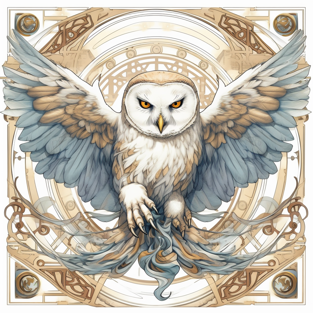 Art Nouveau Inspired Snowy Owl Mid-Journey Illustration v 5.1