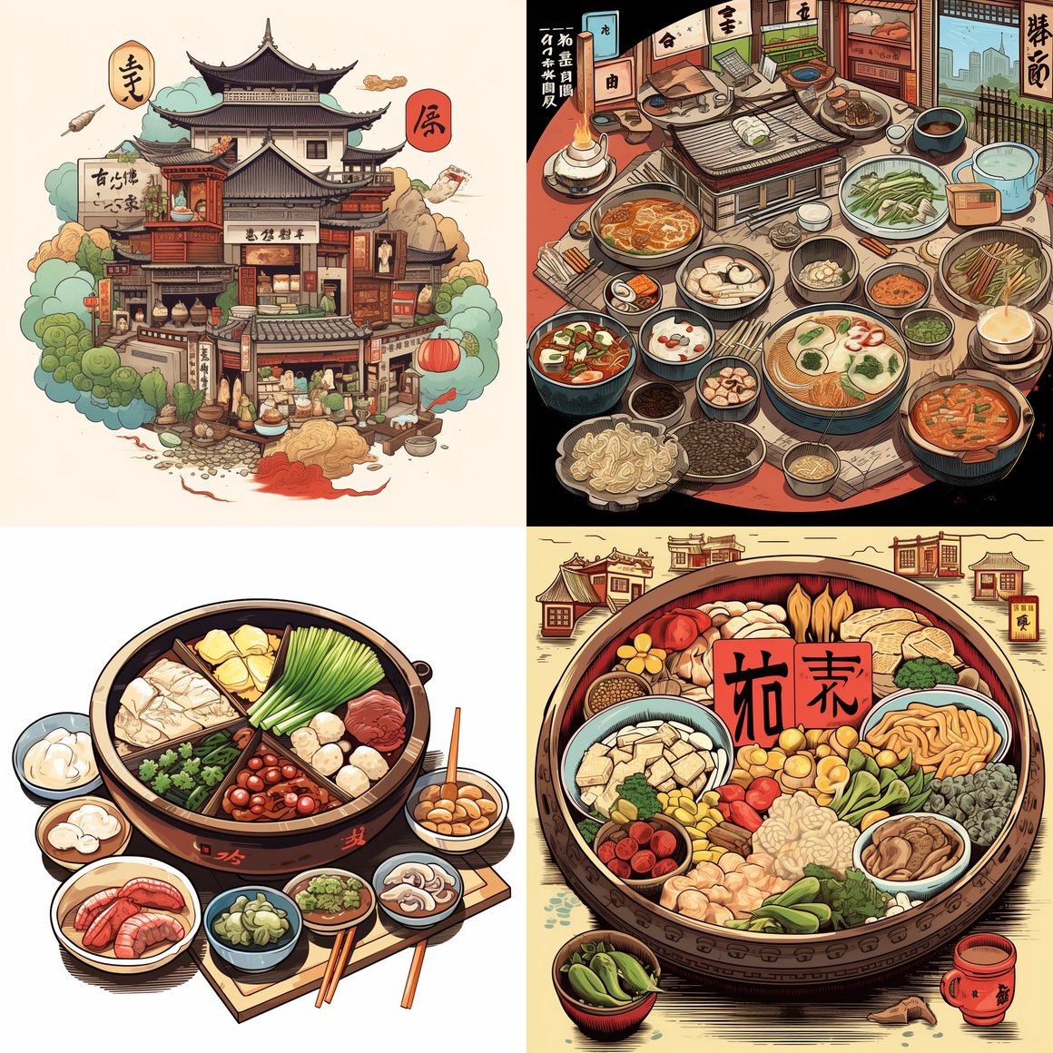 Hand-drawn Culinary and Historical Aspects of a Northern Chinese City Illustration Request