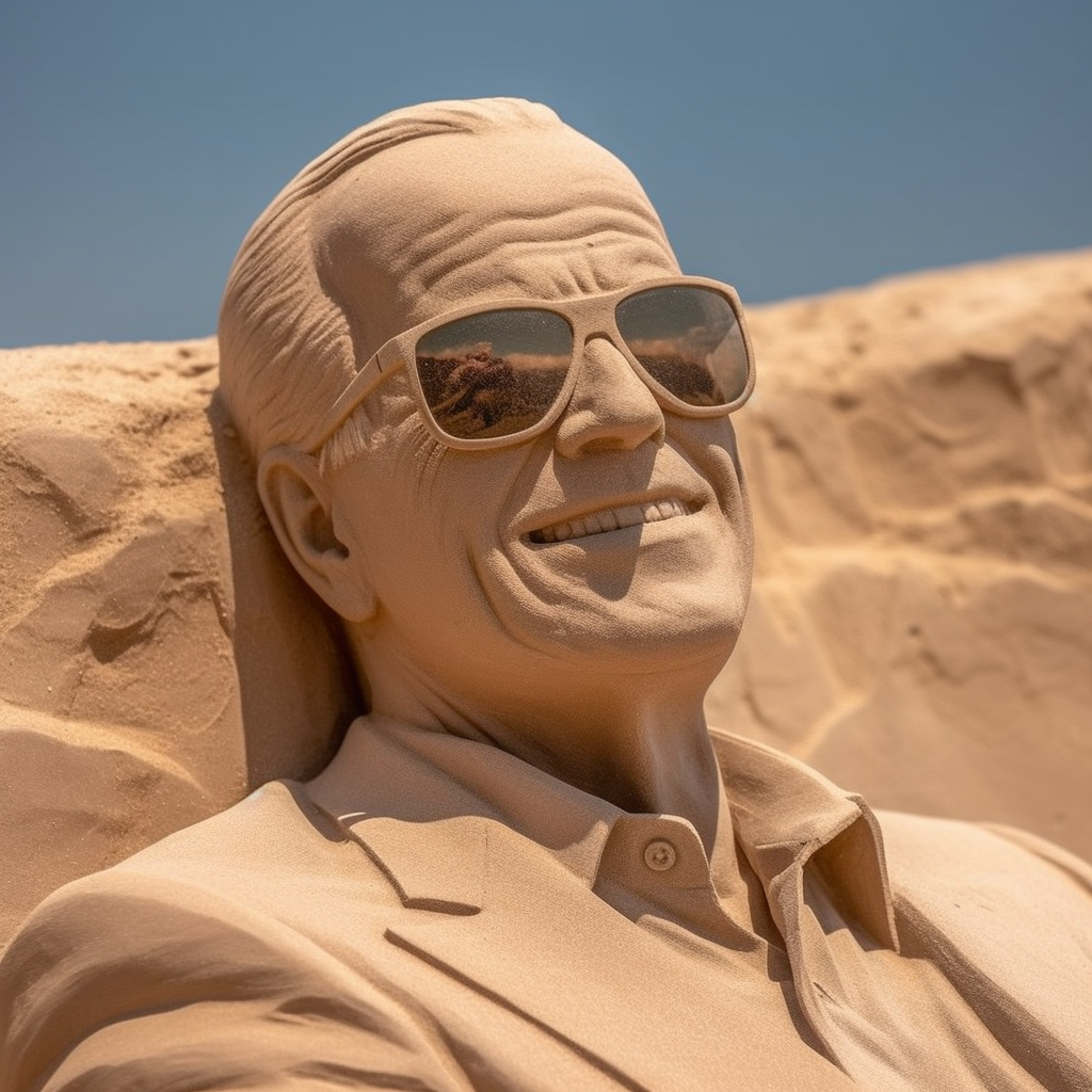 Submerged Presidency: A Sand Sculpture of Joe Biden