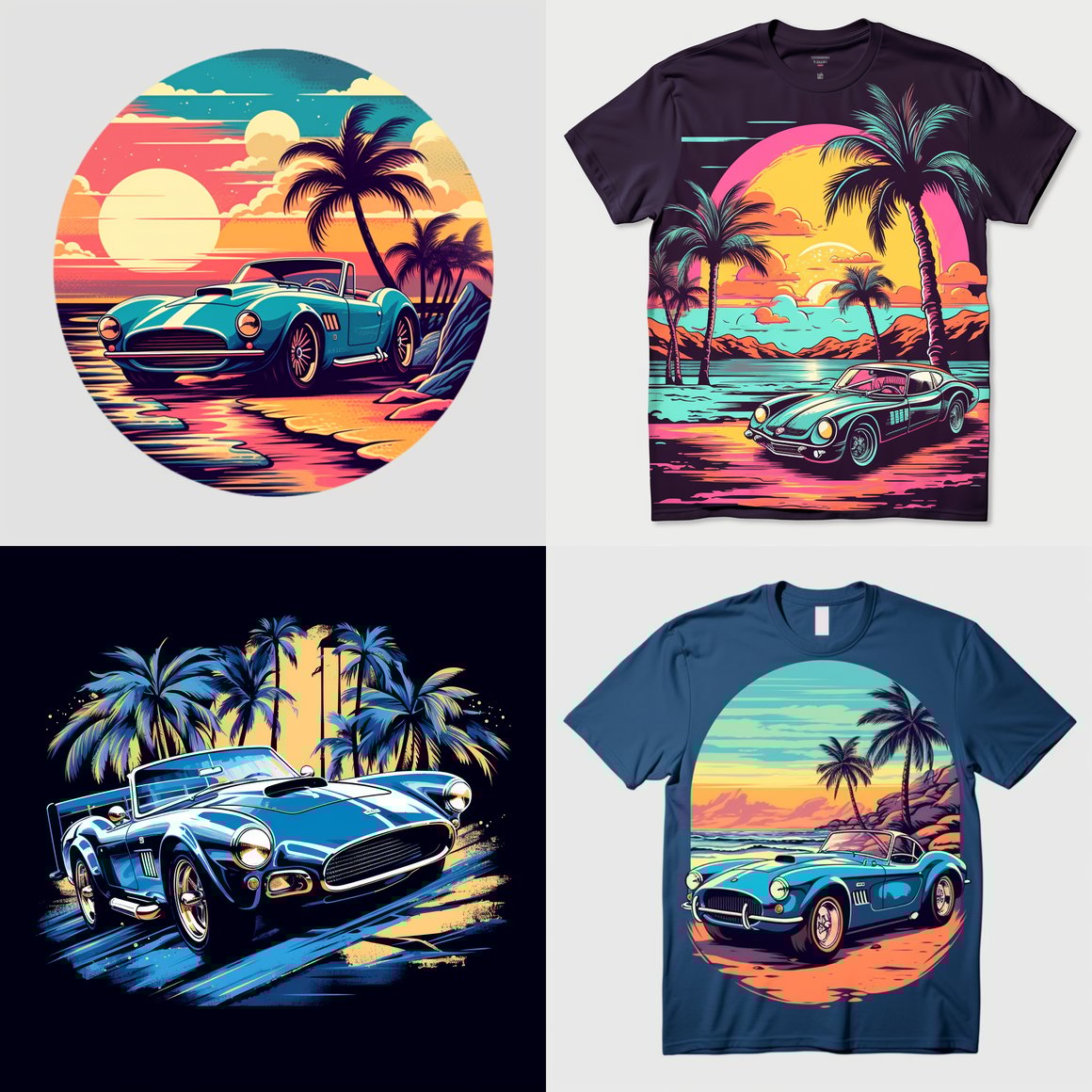 Retro Cobra Convertible in Surreal Landscape T-Shirt Design