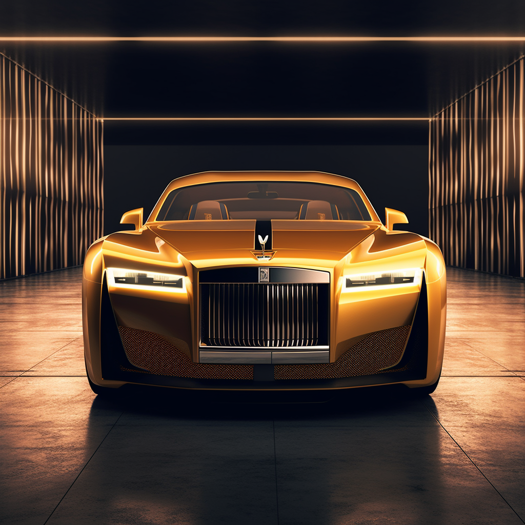 Mid-Journey Glance at 2024 Rolls-Royce Spectre Electric 2090's Golden competition design schematics