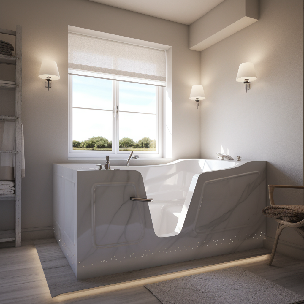 A Sunlit, White Modern Walk-In Tub Suitable for Seniors - Version 5