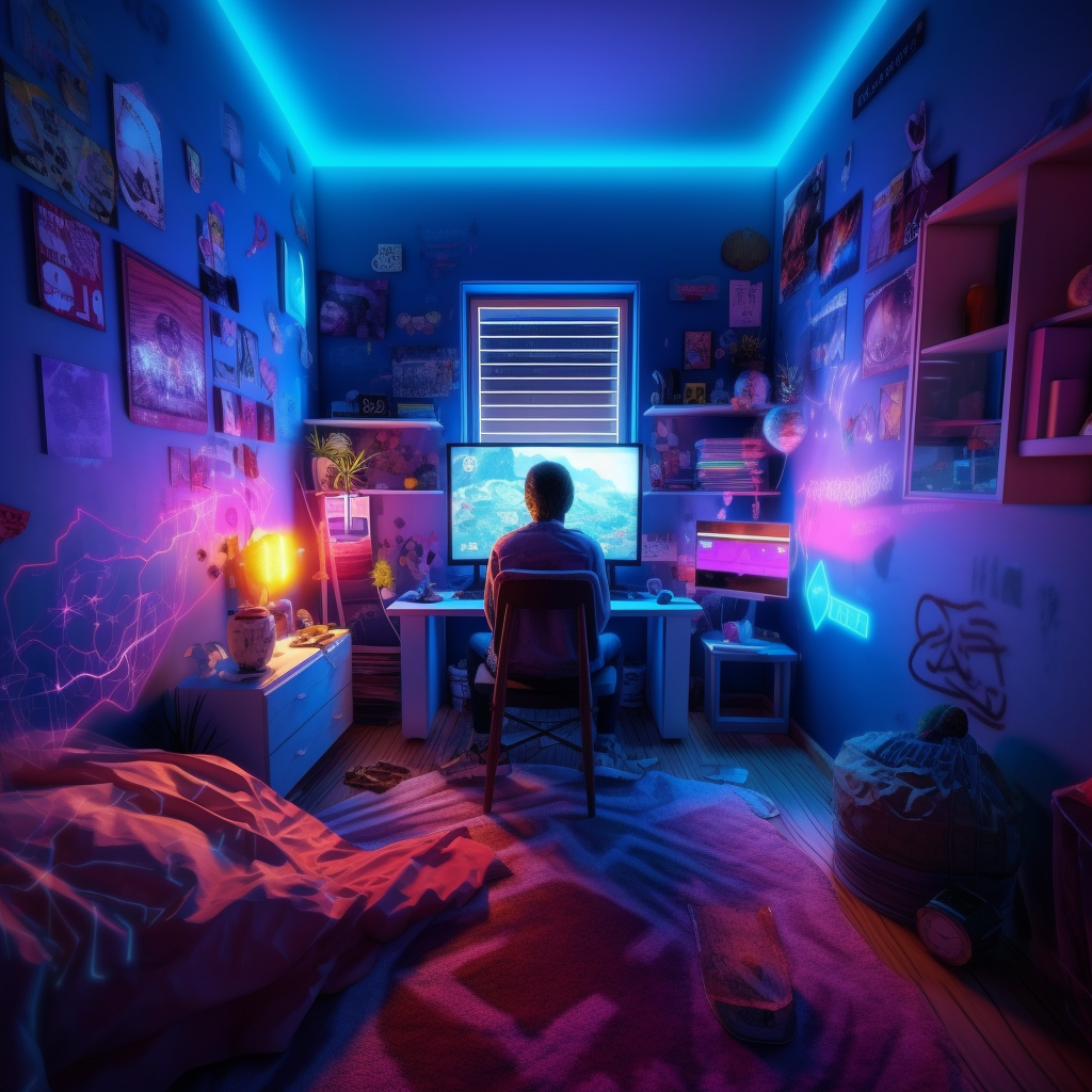 Neon Nights: Mid-Journey Gaming Session