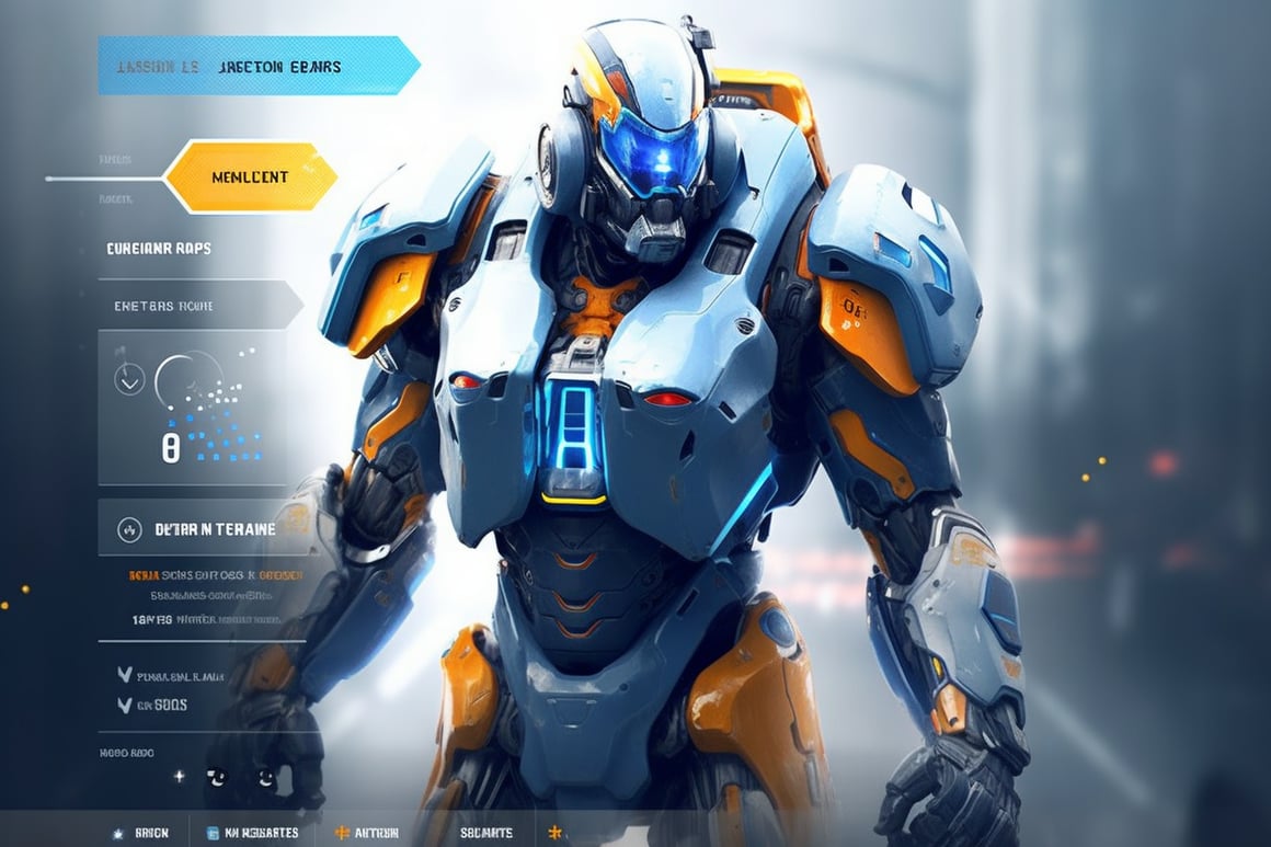 Futuristic Robot Fighting Game UI and Mode Selection Design