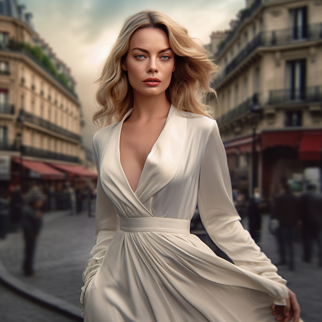 Mid-Trip Elegance: Margot Robbie in Vintage Chic in Paris