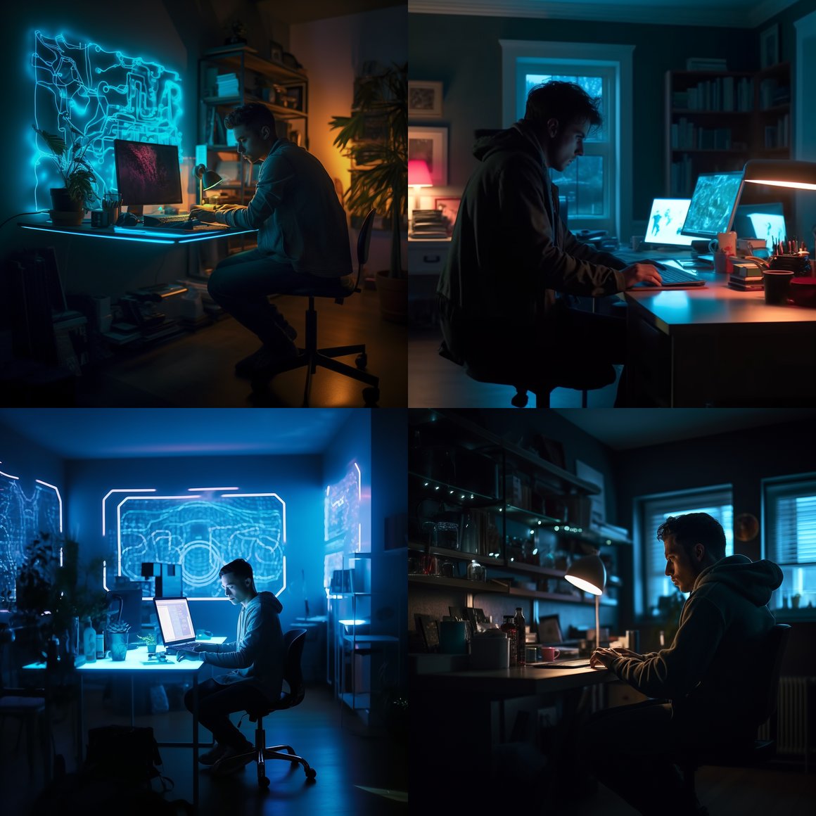 Neon Lit Home Study Session: A Futuristic Mid-Journey View