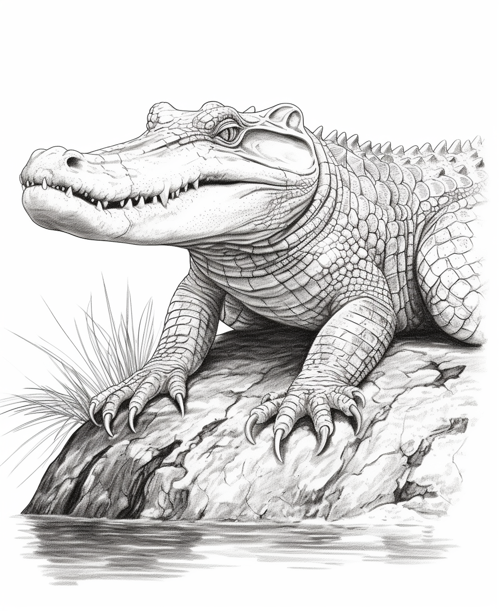 Mid-Travel: Crocodile Line Art Kids Colouring Page