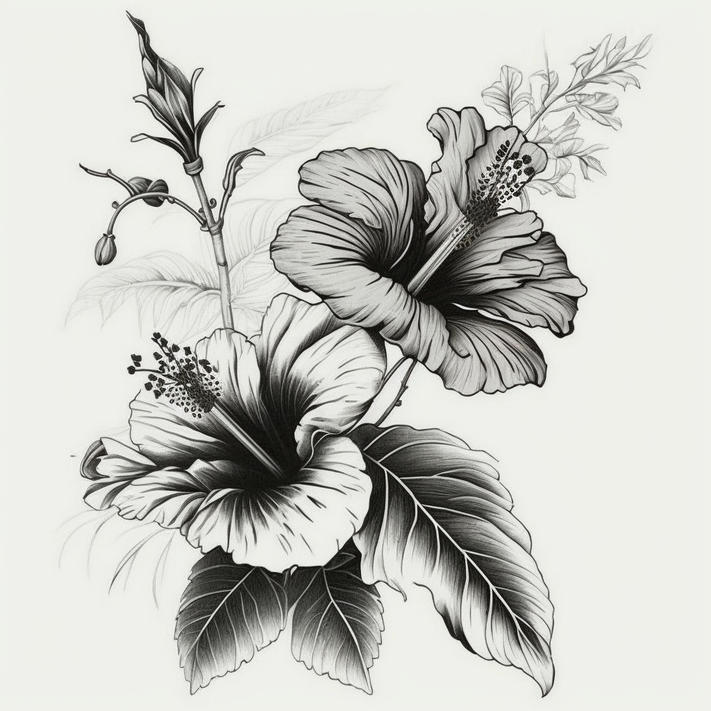 Classic Hibiscus Tattoo Sketch Mid-Journey